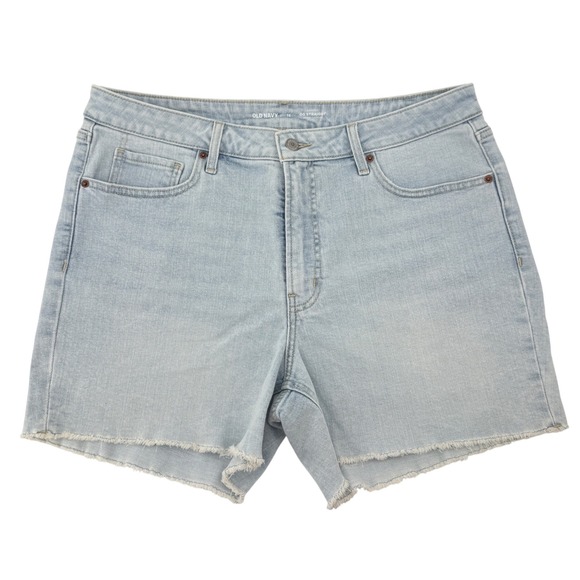 Old Navy OG Straight Light Wash Denim Shorts Raw Hem Womens 16 High Rise Blue - Picture 2 of 6